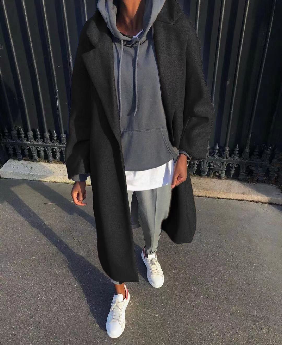 Ladies Long Lapel Woolen Coat