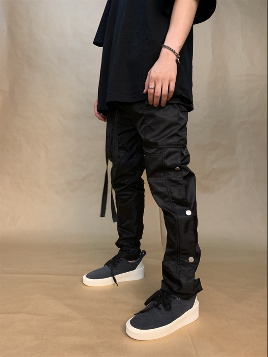 Straight Leg Cargo Pants with Zipper and Velcro Pockets