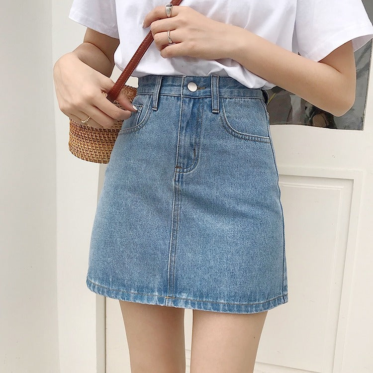Slim High Waist A-Line Black Denim Skirt for Women