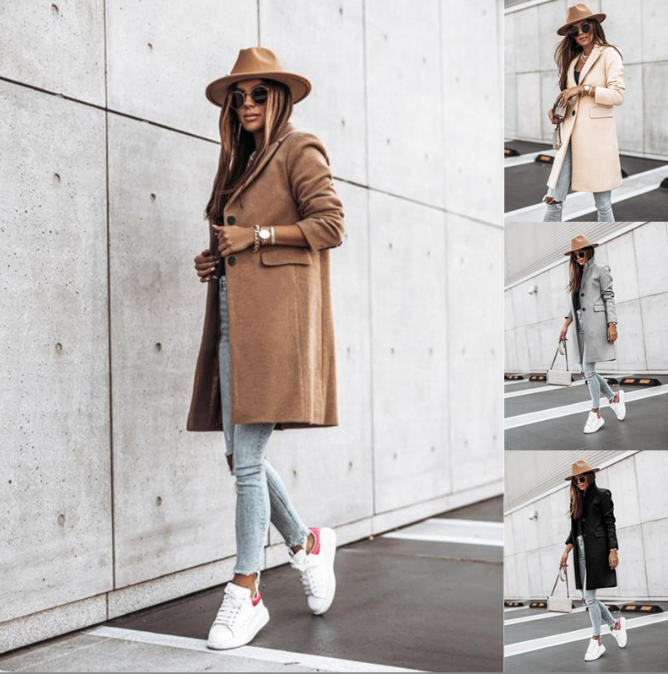 Woolen Coat with Double Pockets for Women (Autumn/Winter)