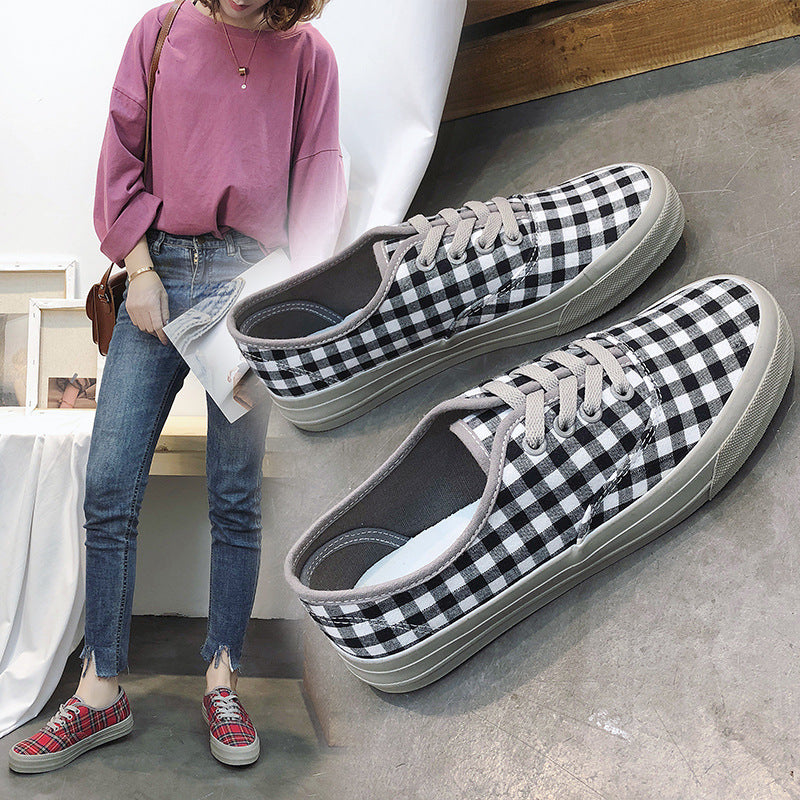 Women's Retro Plaid Canvas Sneakers for Spring/Summer