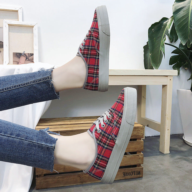 Women's Retro Plaid Canvas Sneakers for Spring/Summer