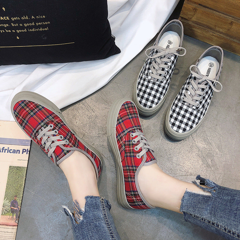 Women's Retro Plaid Canvas Sneakers for Spring/Summer
