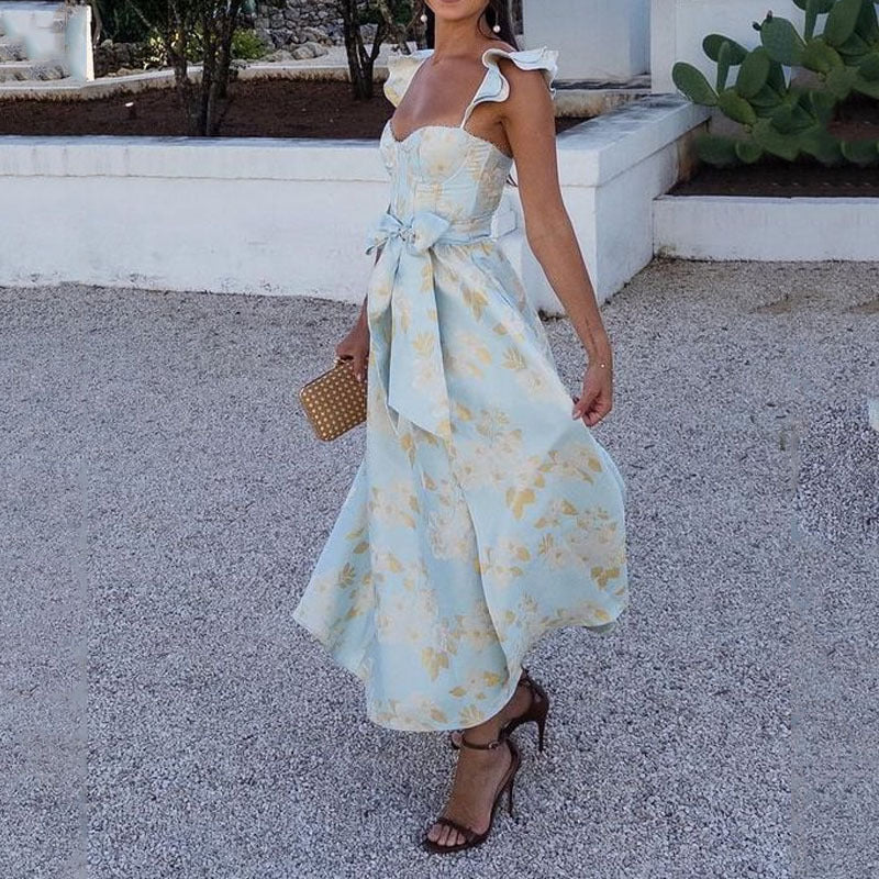 2023 Summer Vintage Floral Print Strappy Dress