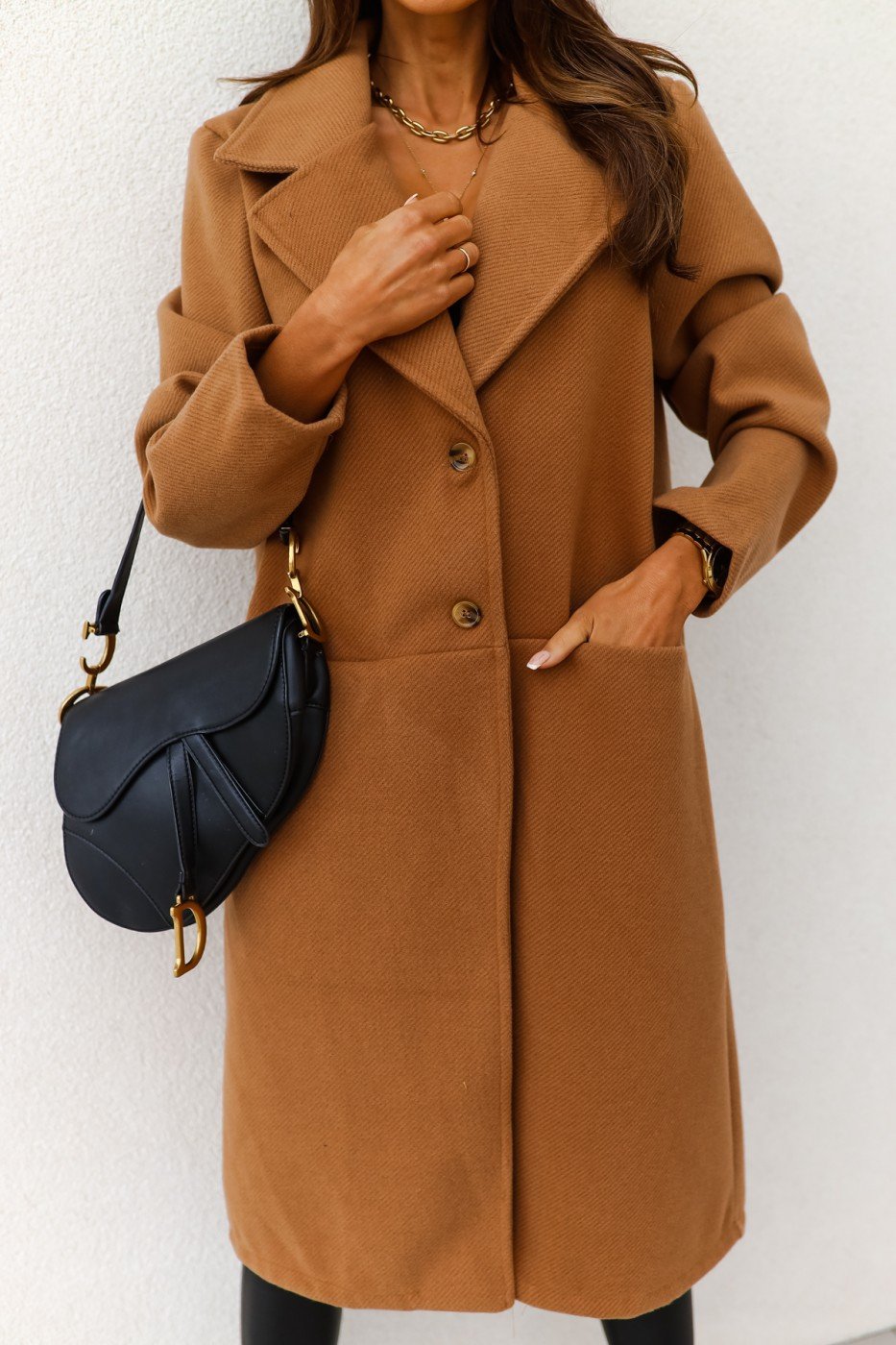 Woolen Coat with Double Pockets for Women (Autumn/Winter)