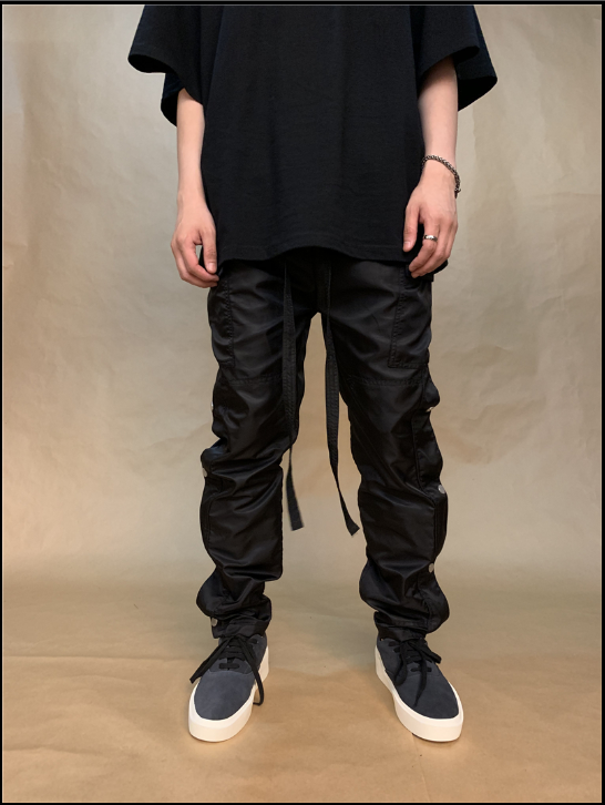 Straight Leg Cargo Pants with Zipper and Velcro Pockets