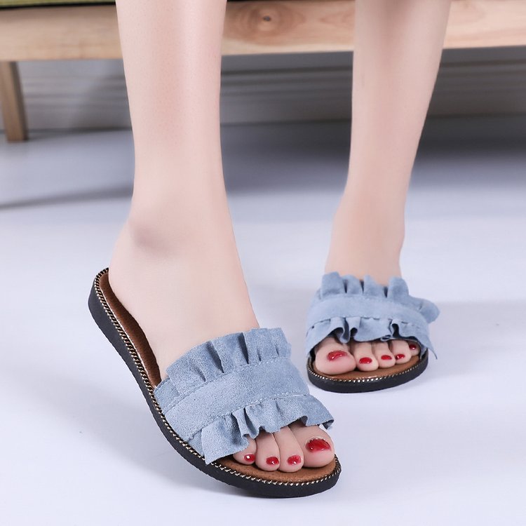 Fungus Lace Design Flat Heel Women's Slippers