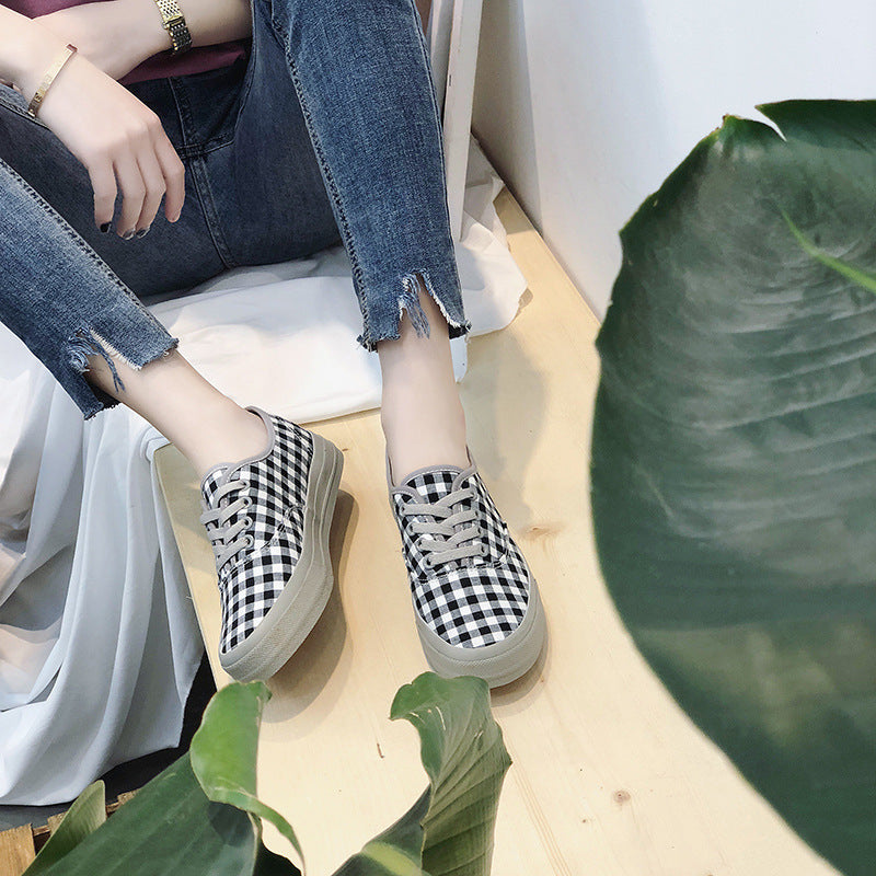 Women's Retro Plaid Canvas Sneakers for Spring/Summer