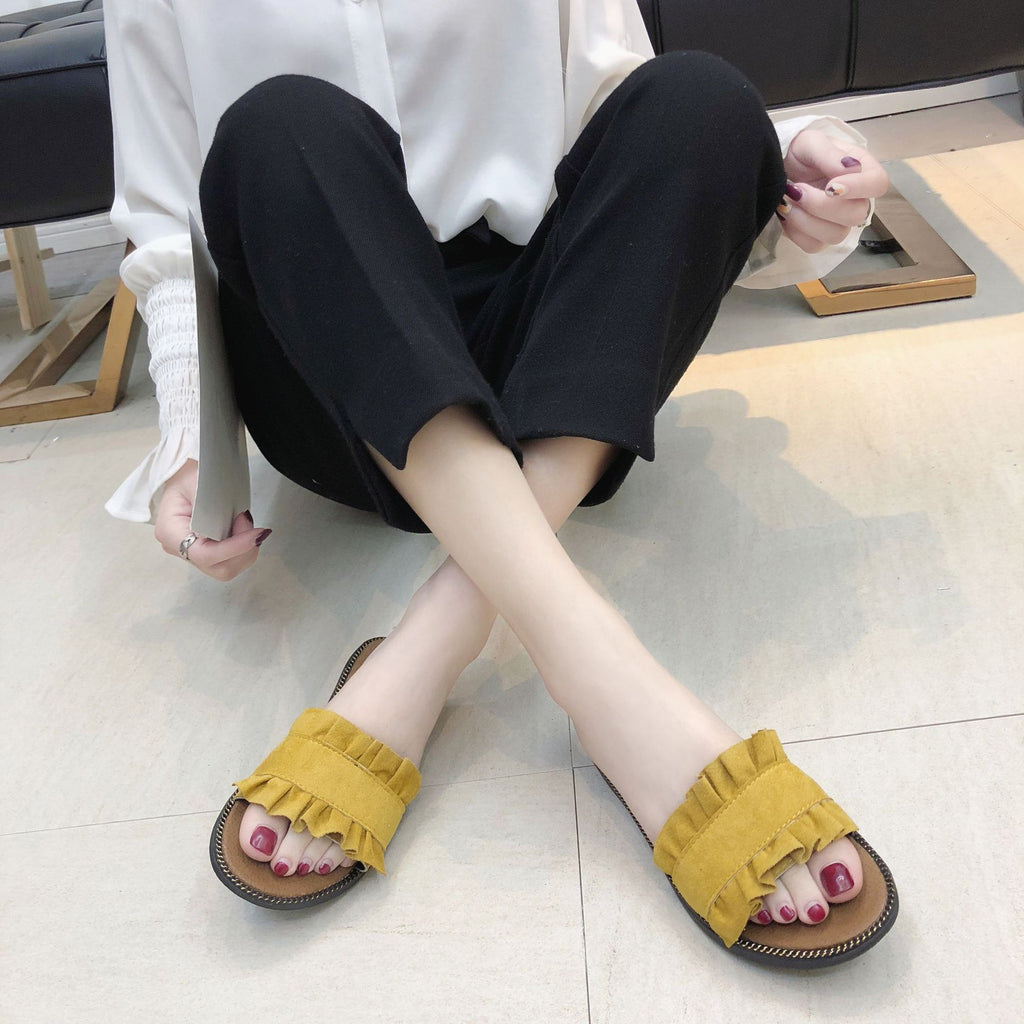 Fungus Lace Design Flat Heel Women's Slippers